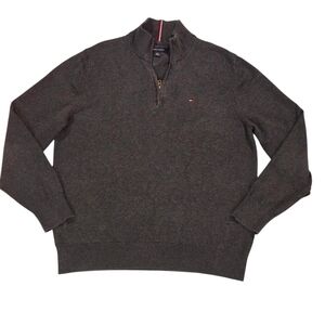Tommy Hilfiger Men's Quarter Zip Sweater Pullover Charcoal Grey Heather Size XL